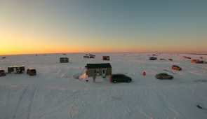 Drone View of Mille Lacs Lake Ice Fishing